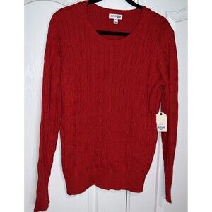 St John's Bay Women XL Red Scoop Neck Long Sleeve Knit Sweater Pullover New